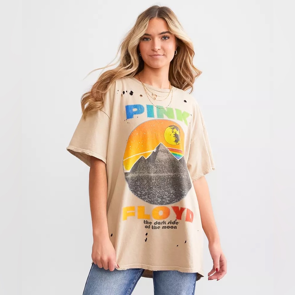 NWT Merch Traffic Pink Floyd The Dark Side Band T-Shirt Natural Size L / XL